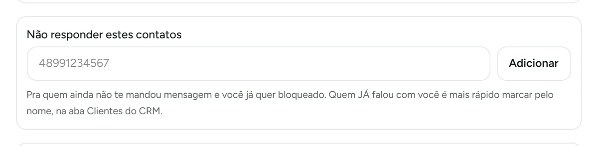 Número do cliente na lista de não responder