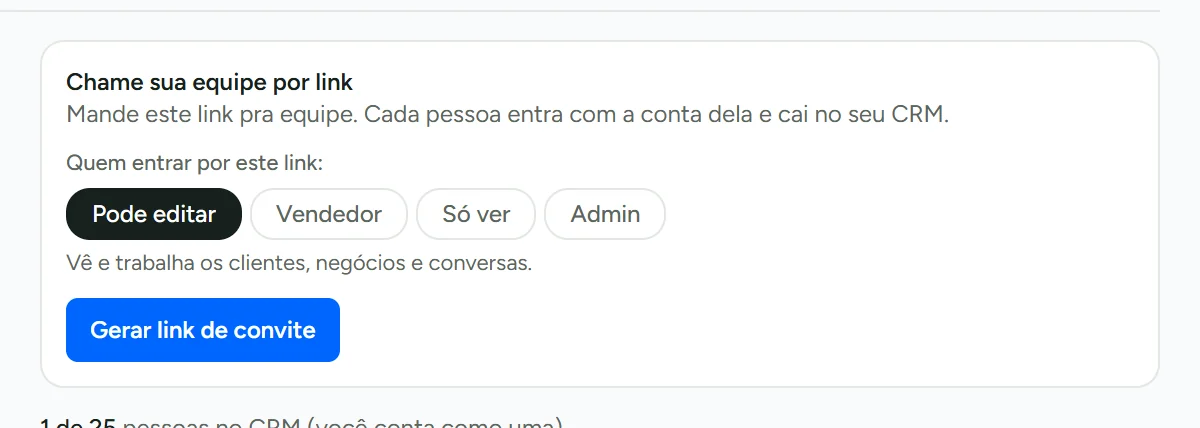 Convite da equipe por link