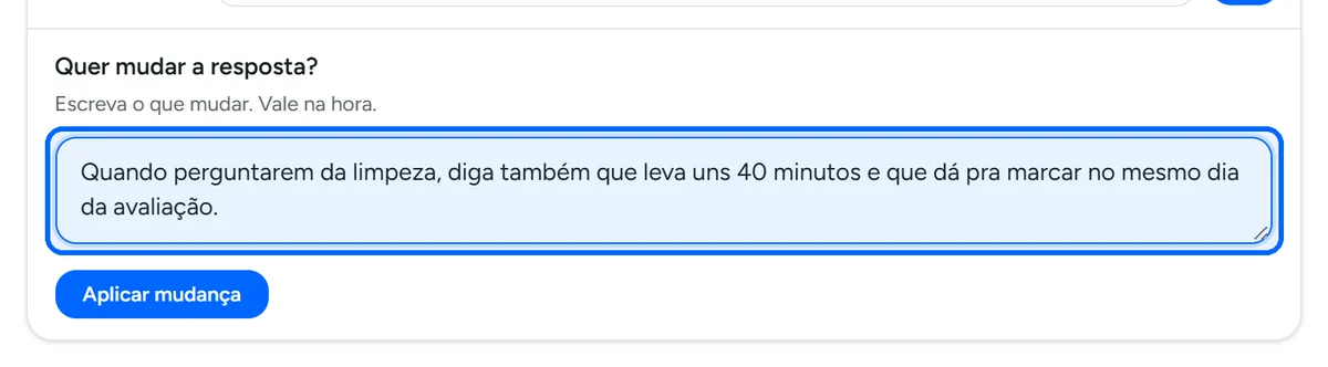 Campo para o dono escrever a correção em texto livre