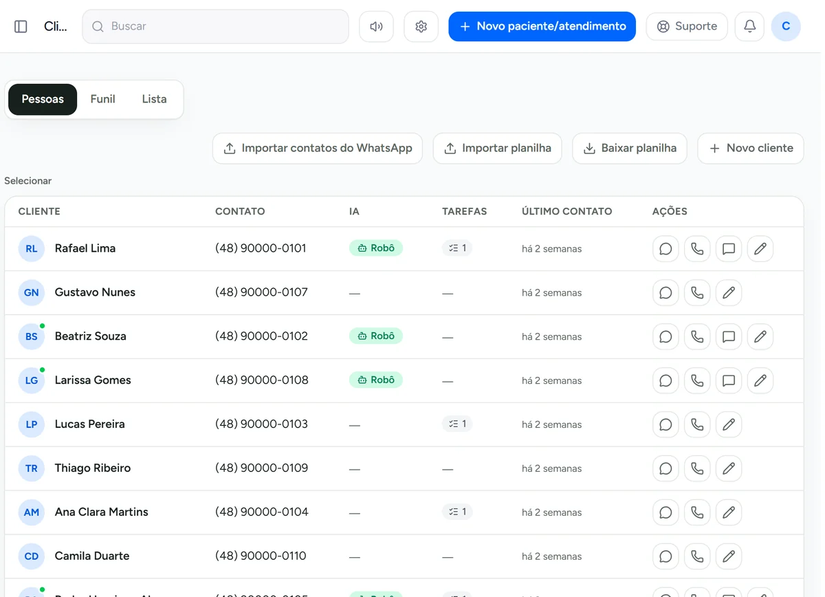 Lista de clientes no CRM