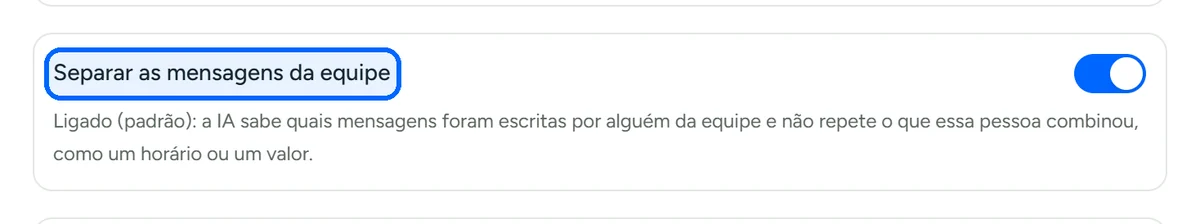 Opção de separar as mensagens da equipe
