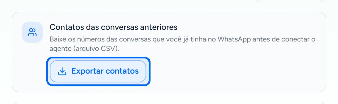 Cartão para exportar os contatos das conversas antigas do WhatsApp