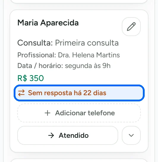 Card de negócio com dias sem resposta