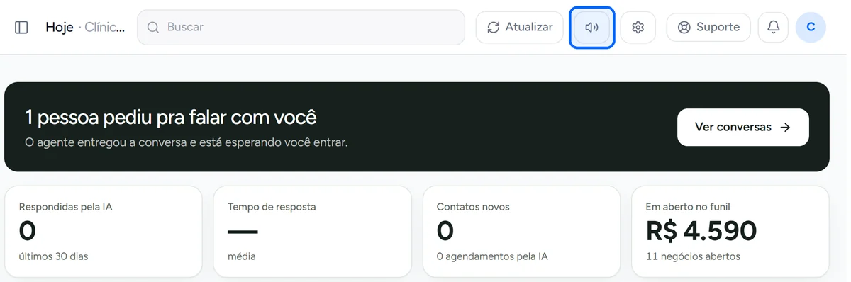 Botão de aviso sonoro de mensagem nova