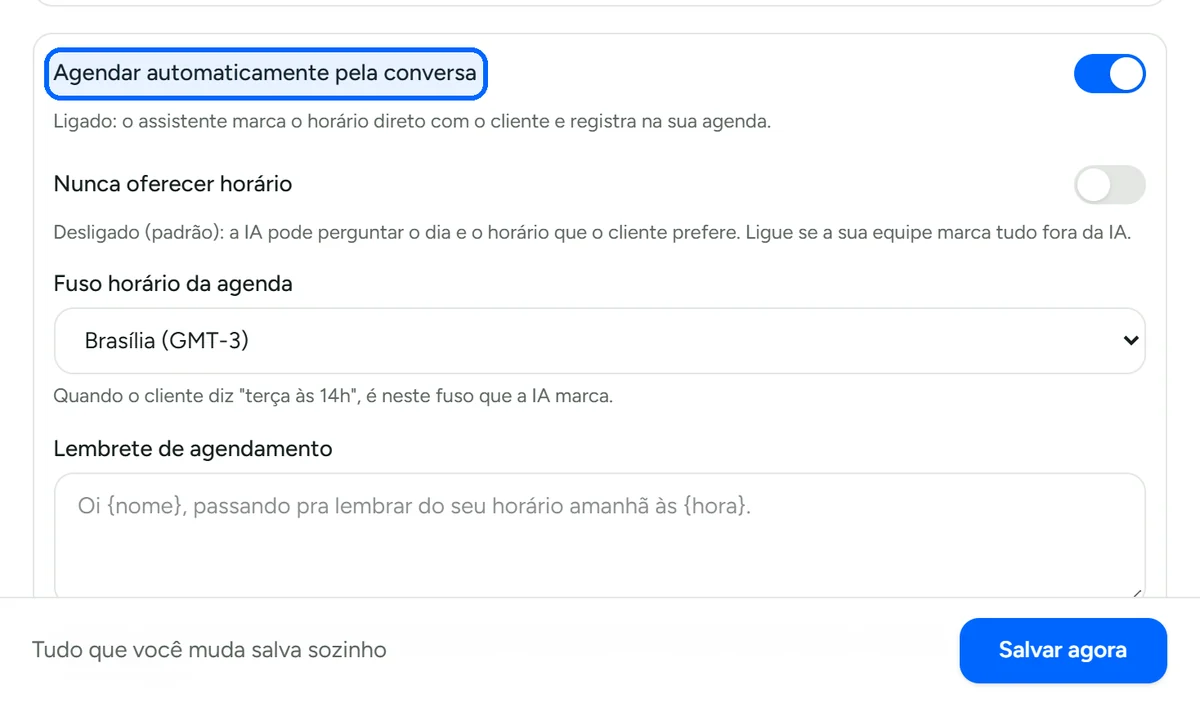 Opção de agendamento automático pela IA
