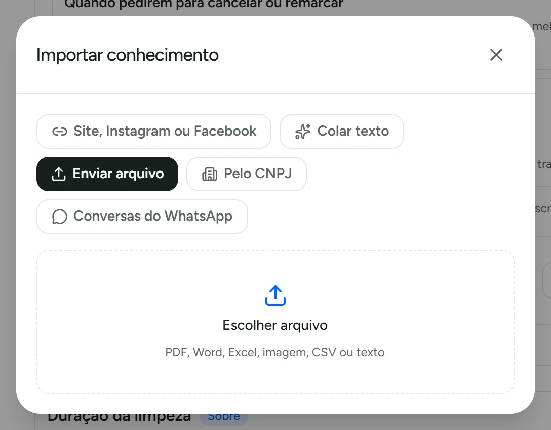Cartão para importar arquivo para o Cérebro