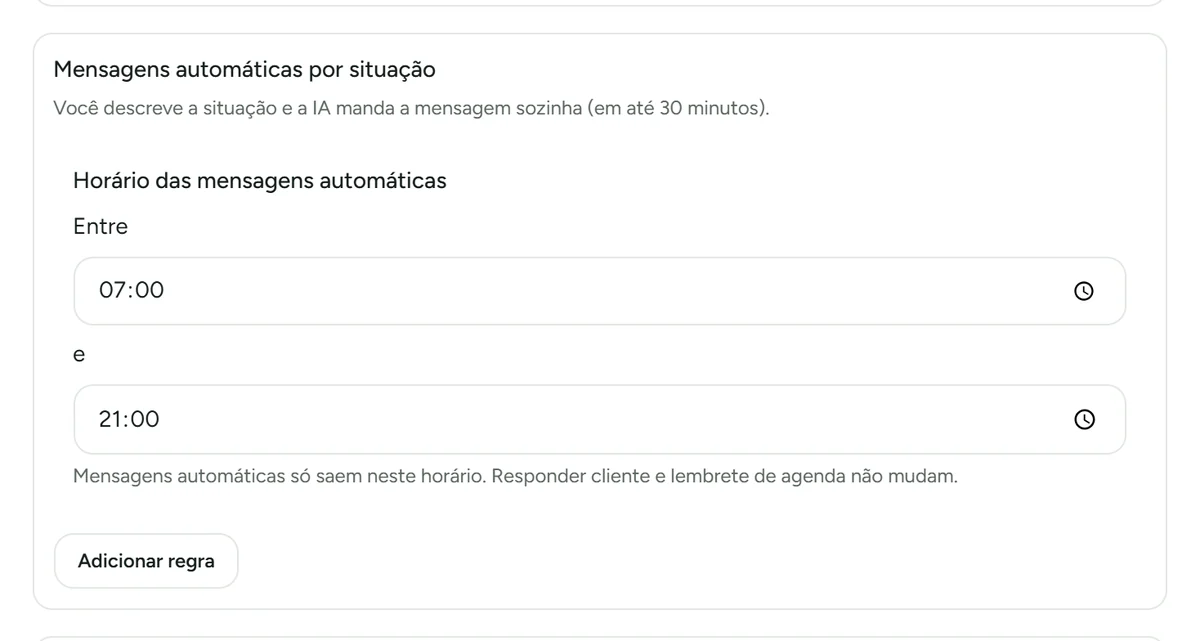 Horário das mensagens automáticas