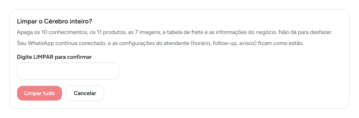 Confirmação antes de apagar todo o Cérebro