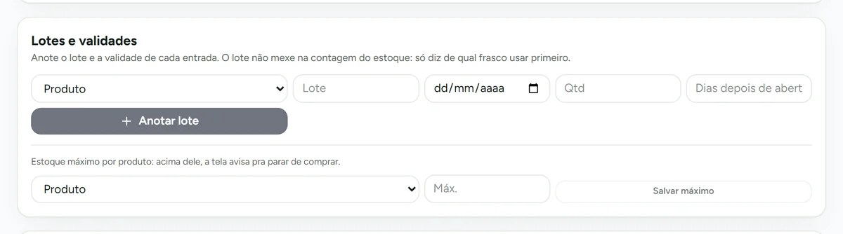 Lotes e validades no estoque