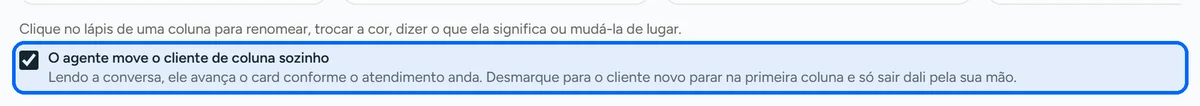 Opção de a IA avançar o card do funil sozinha