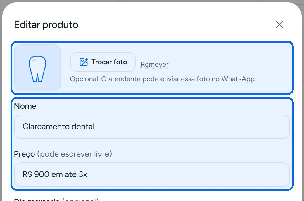 Formulário para cadastrar produto com preço e foto