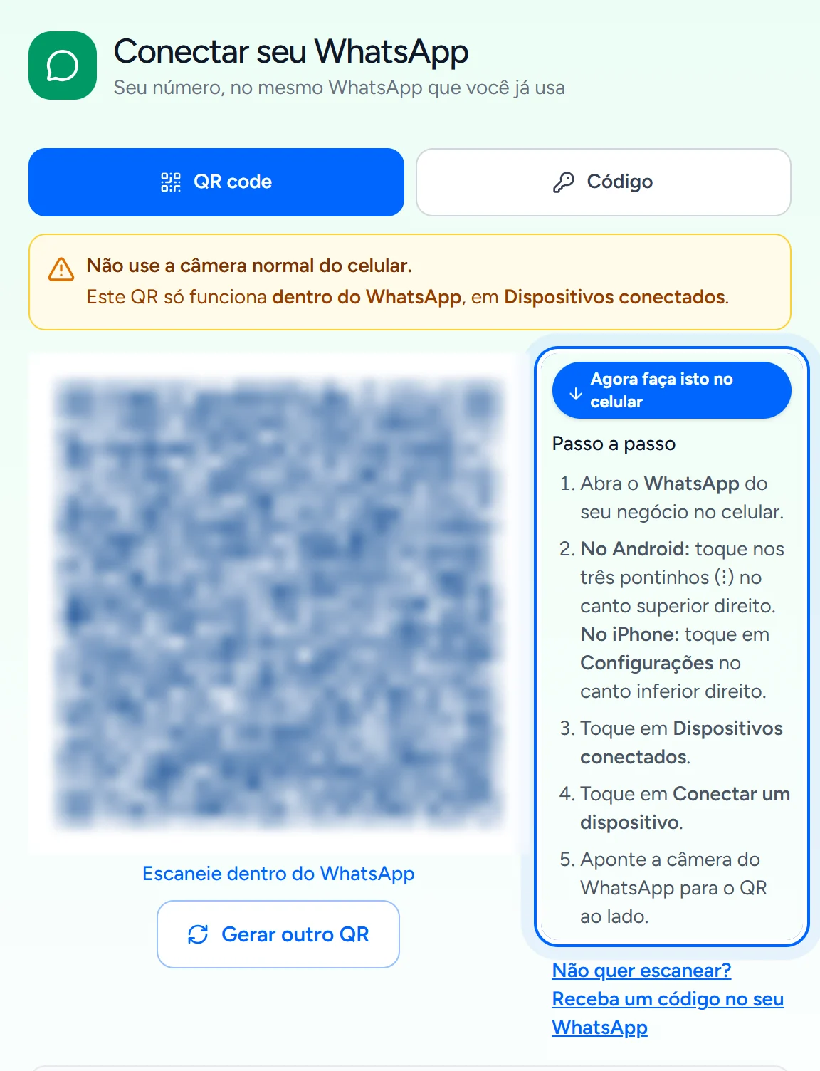 Tela de conectar o WhatsApp da Certu no computador, com o QR code para ler no celular