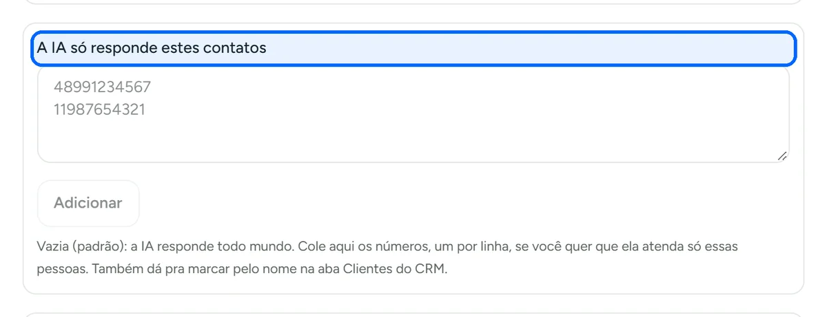 Lista de contatos que a IA responde