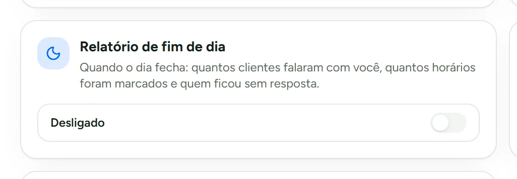 Configuração do relatório de fim de dia