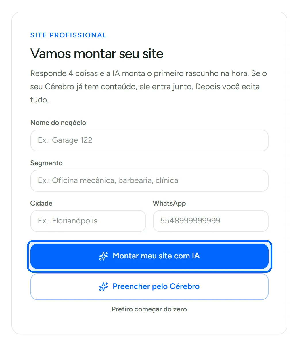 Botão de montar o site com IA