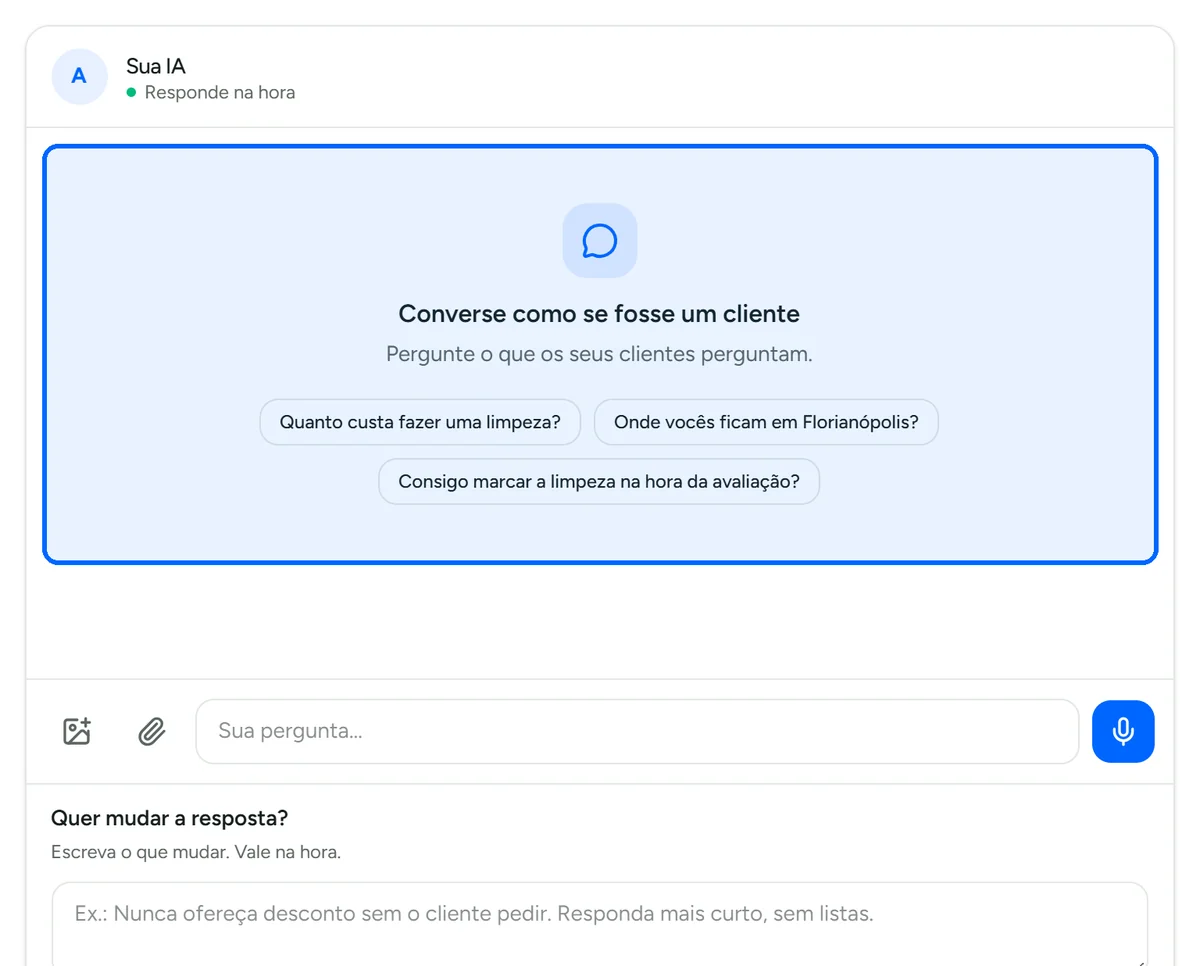 Aba Testar com três perguntas sugeridas a partir do Cérebro