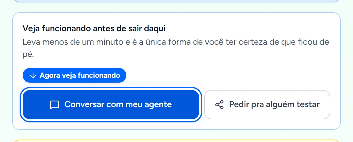 Convite para testar a IA no WhatsApp depois de conectar