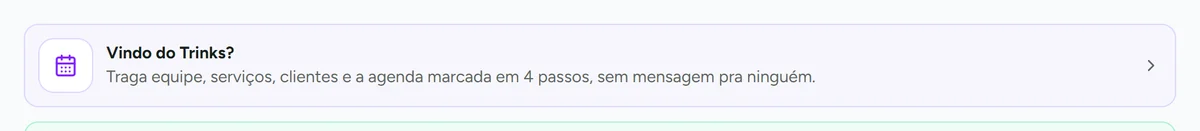 Cartão de migração do Trinks no CRM