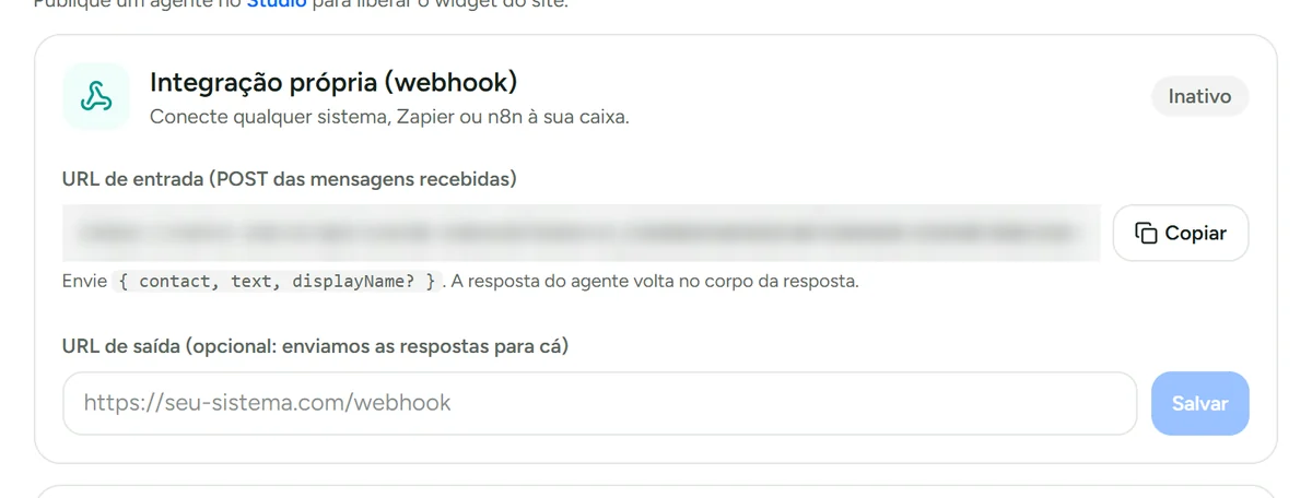 Webhook de entrada para a caixa de entrada